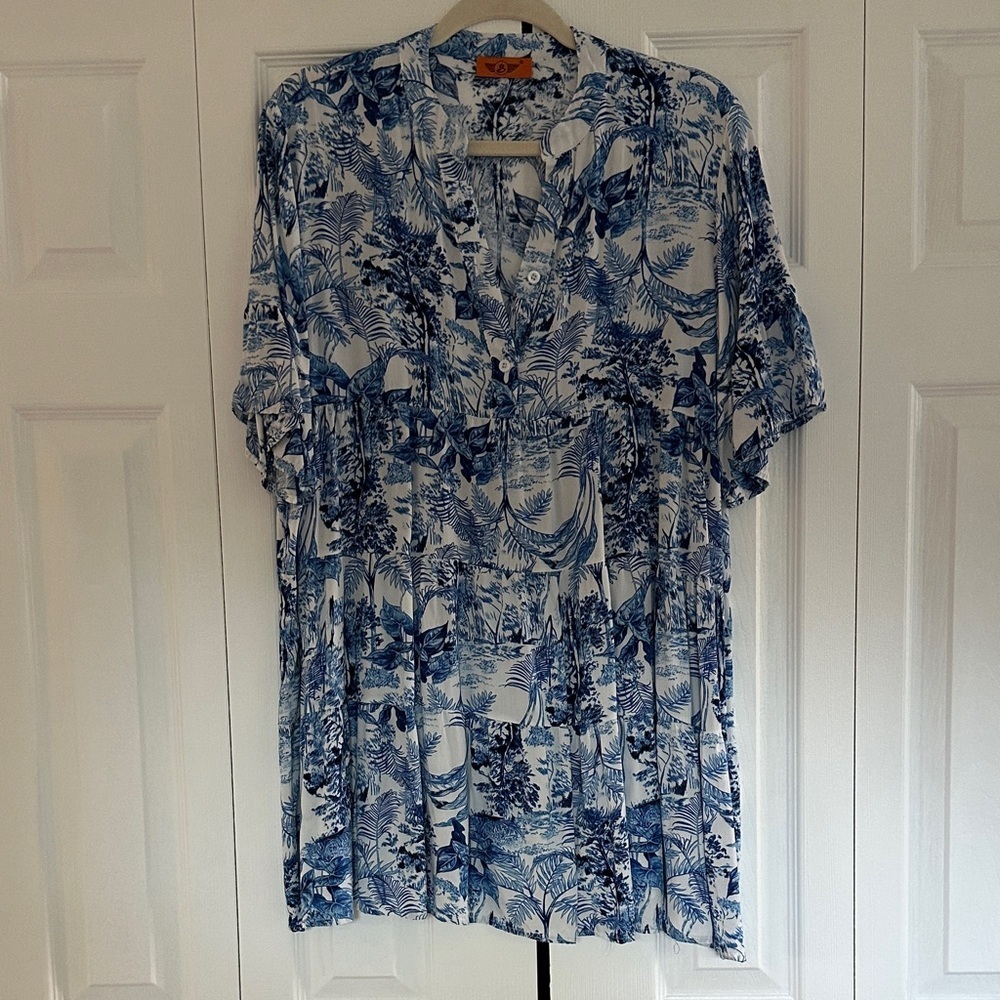Orange-Label Blue & White Floral Shirt